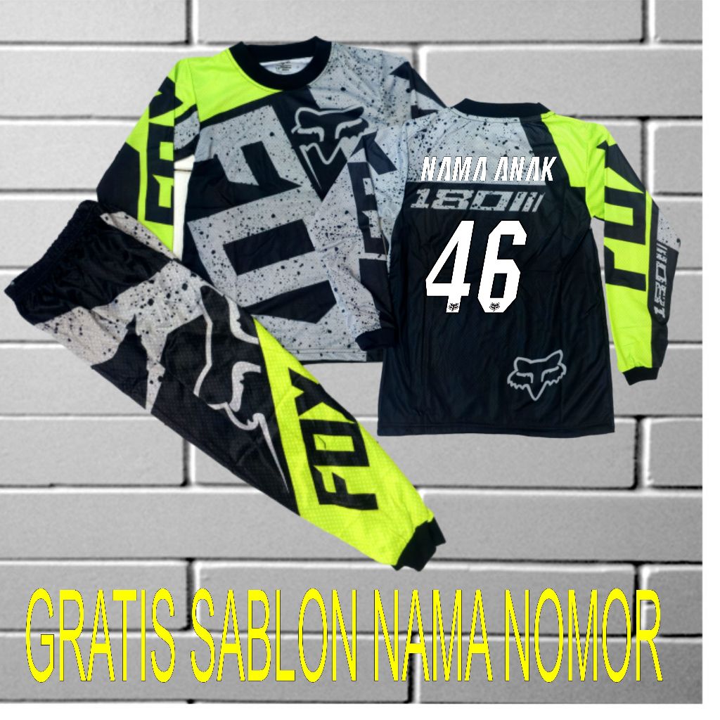 baju motor cross anak setelan baju balap anak custom nama 2-12 thn