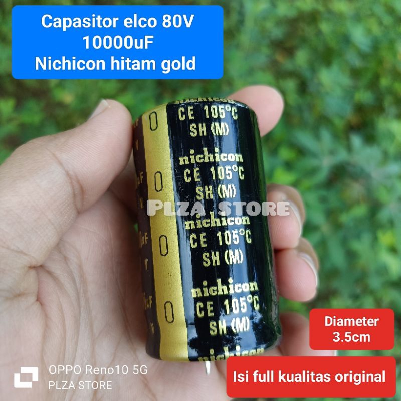 Capasitor elco 80v 10000uf Nichicon hitam gold original isi full elko 10000uf 80volt nichicon hitam