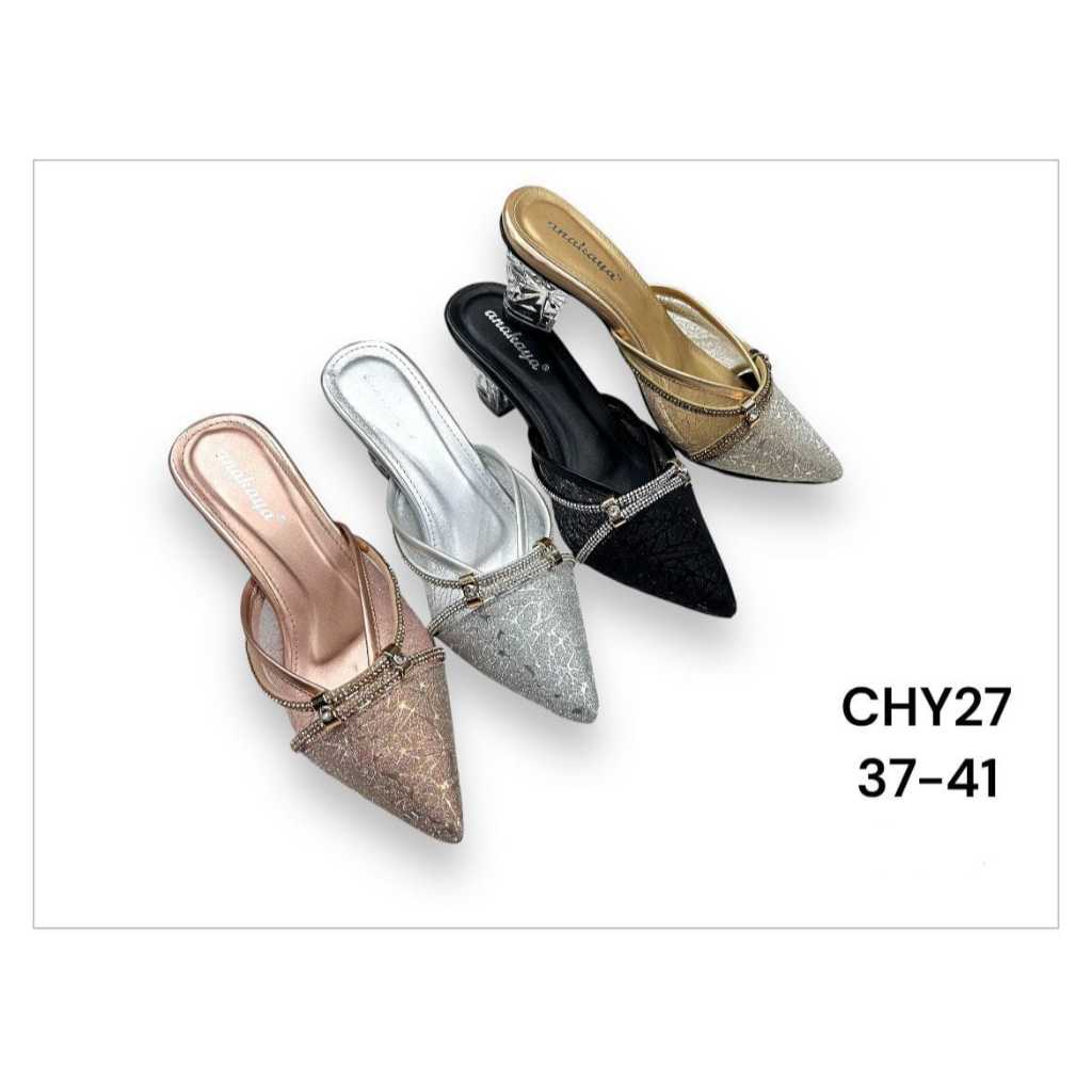 Anakaya CHY27 sendal selop pesta wanita salem, hitam 37-41