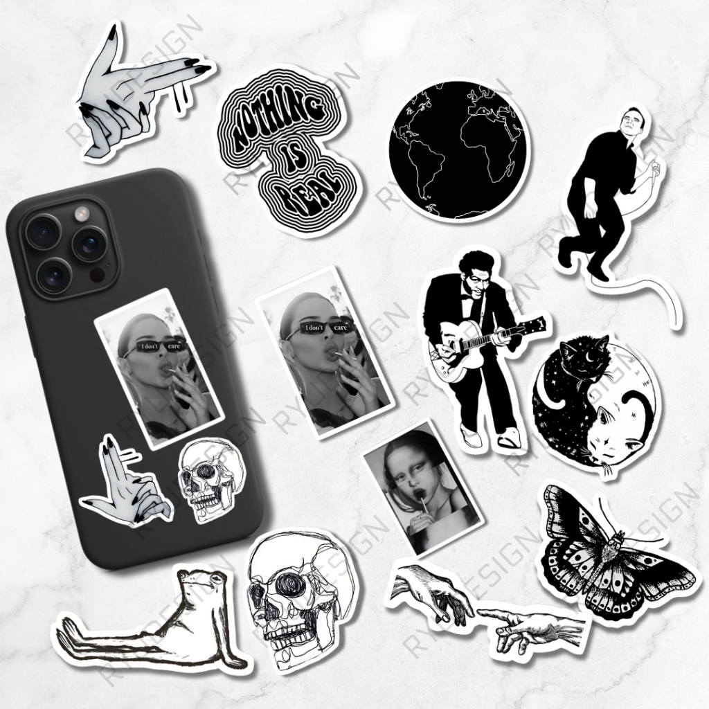 Stiker Hitam Putih Black And White Aesthetic Pinterest Anti Air Luntur Helm Hp Kulkas Laptop Hiasan 