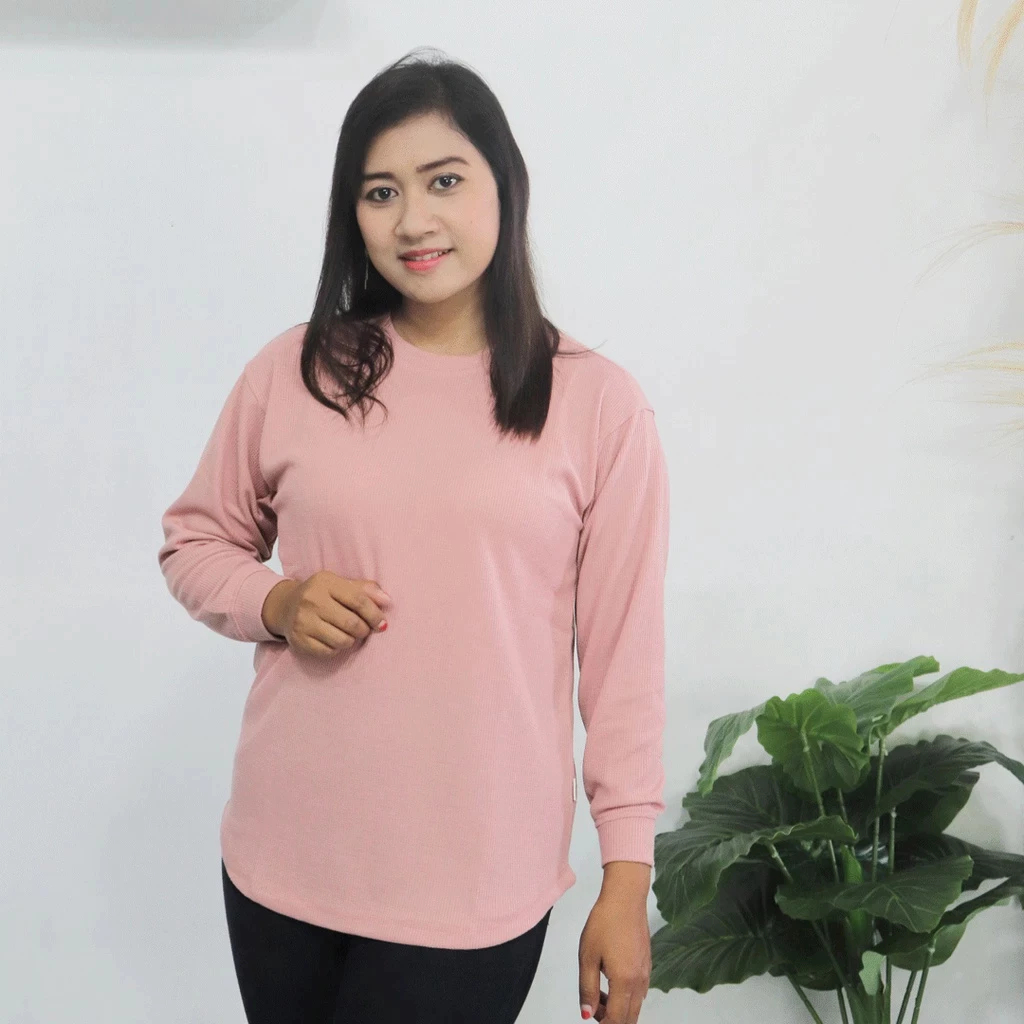 Kaos Wanita Panjang Waffle Dewasa Remix RITB855J Polos