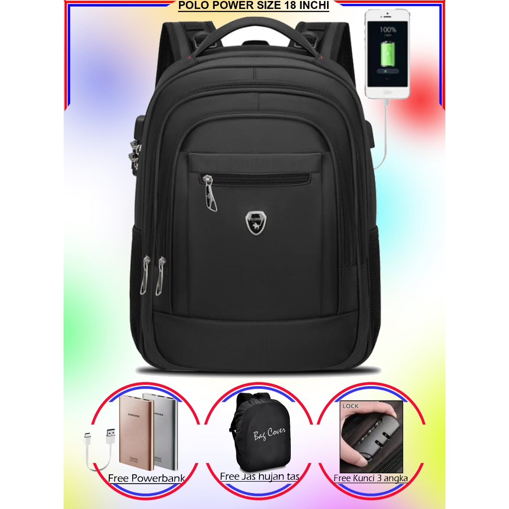 BRAND POLO POWER ORIGINAL UKURAN 18 INCHI TAS PRIA IMPORT TAS RANSEL PRIA TAS POLO BACKPACK TAS RANS