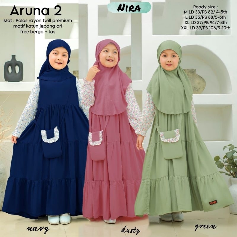 SISOL - ARUNA SET ANAK DRESS + JILBAB FREE TAS Yonakis - Baju Gamis Dress Polos Katun Rayon Twill Pr