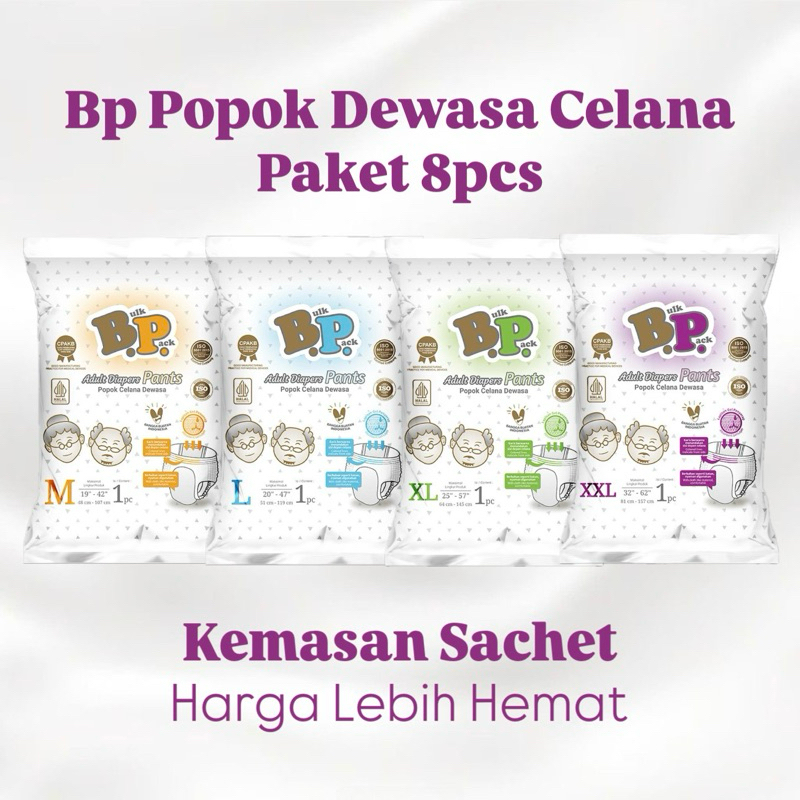 [8pcs] Bulk Pack Popok Celana Dewasa M L XL XXL - BP Popok Celana Dewasa Sachet Renceng 8pcs