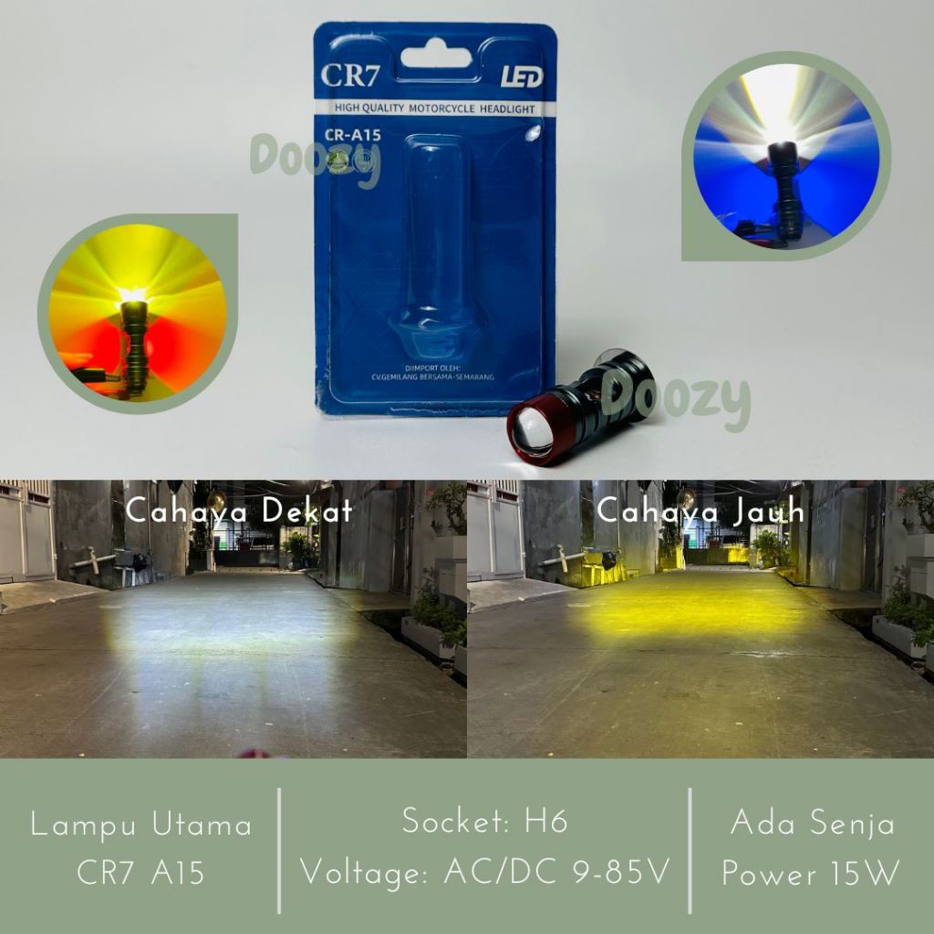 CR7 A15 Lampu Utama LED Soket H6 Laser Plus Senja Biru Merah