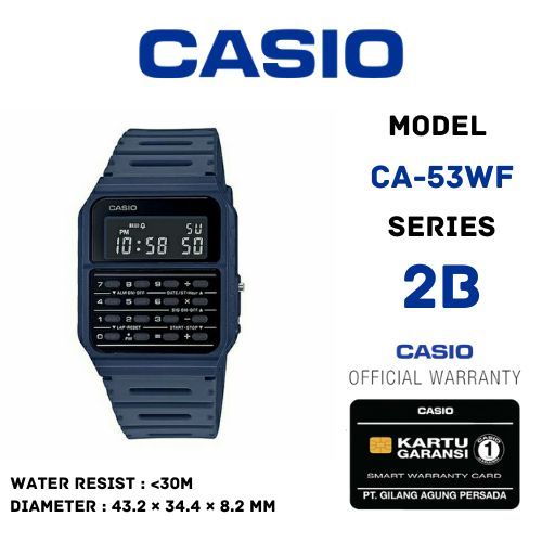 Casio Jam Tangan Pria Calculator CA-53WF Model 2B Kalkulator warna Biru Navy Original