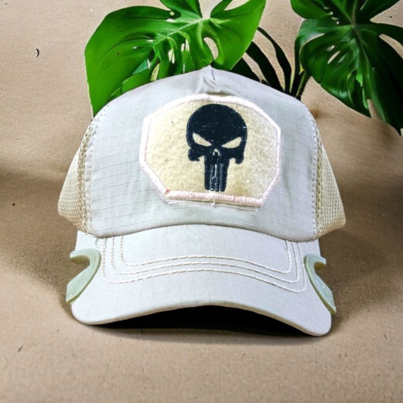Topi Tactical/Topi Coak Tactical Logo PUNISHER warna Cream