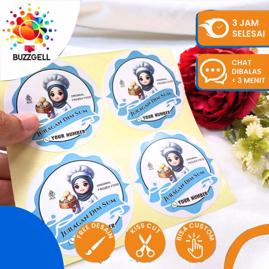 

9-15 Buzzgell Print Sticker Dimsum Label Stiker Bentuk Bulat Dim Sum Free Desain Custom Uk.Besar