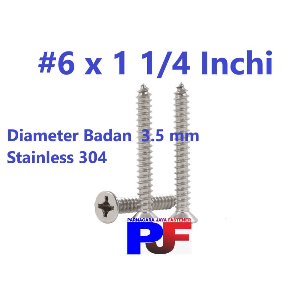 Sekrup Tapping Stainless 6 x 1 1/4   / Tapping FH Stainless 304