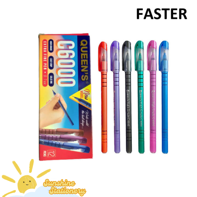 

[BOX/12PCS] FASTER Pulpen Queens C6000 0.7 Hitam