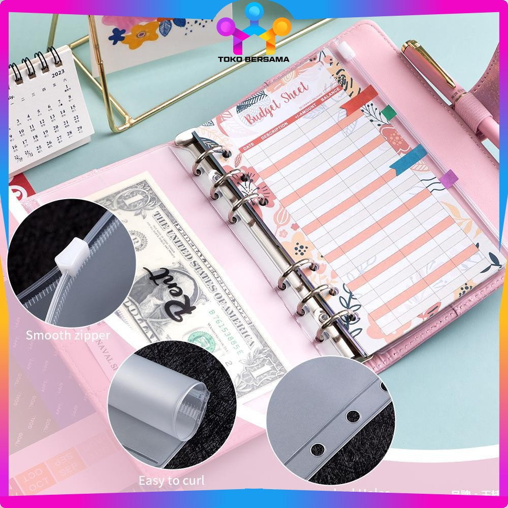 

Transparent Hand Book Bags Ziplock 6 Hole / Zipper Pocket Binder A6 Transparent Pouch Tempat Uang Toko Bersama C1105