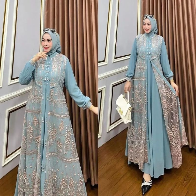 Rena - gamis dress baju import brukat ceruty  babydoll full furing Payet busui jumbo M L XL XXL acar