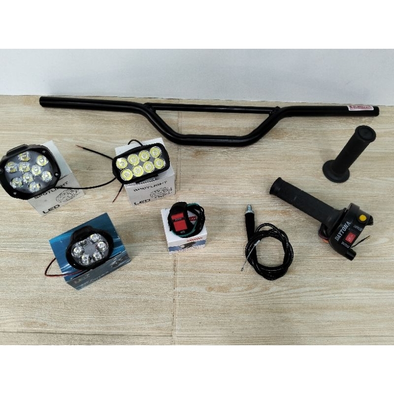 paketan stang trail baplang+gas spontan daytona 2tombol+lampu sorot LED ✓Gratis saklar lampu