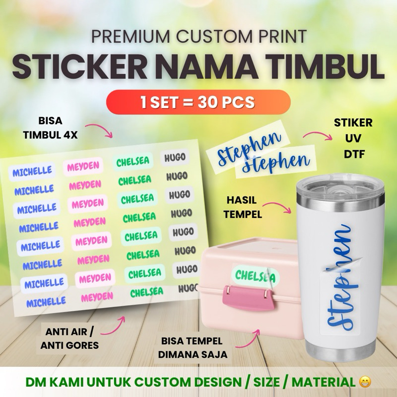 

[EXPRESS] Cetak Sticker Label Nama Timbul UV DTF Anti Gores Anti Air | Custom Stiker Peel Off Huruf