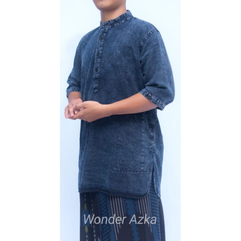 Baju Korta Jeans Pria Pakistan Kemeja Koko Denim Cowok Muslim Kekinian | Baju Koko Korta Jeans Pria 