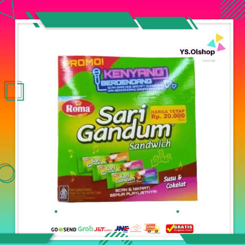 

1 Box Biskuit ROMA SARI GANDUM Sandwich Rasa Susu & Coklat Sachet Berat 27 Gr x 12 Pcs - Snack