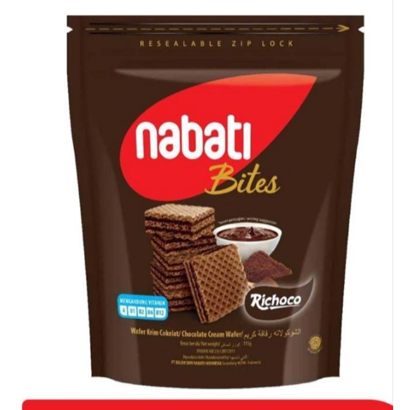 

nabati richoco bites wafer krim cokelat kemasan pouch 115 gram