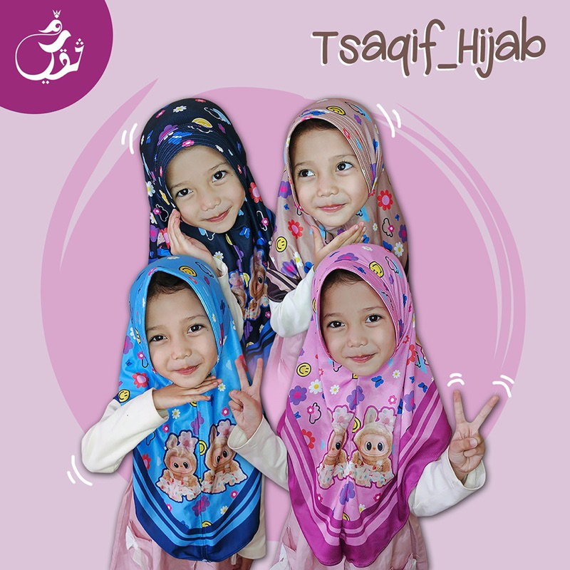 Hijab instan anak krudung bergo anak print motif labubu
