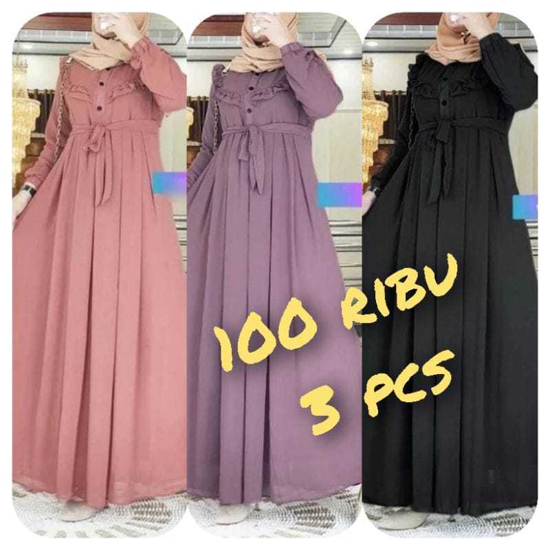 PROMO PAKET HEMAT.... 3 PCS 100 RIBU DRESS GAMIS SAUDAH CRINCLE MAXY TERBARU GAMIS CRINGKLE JUMBO