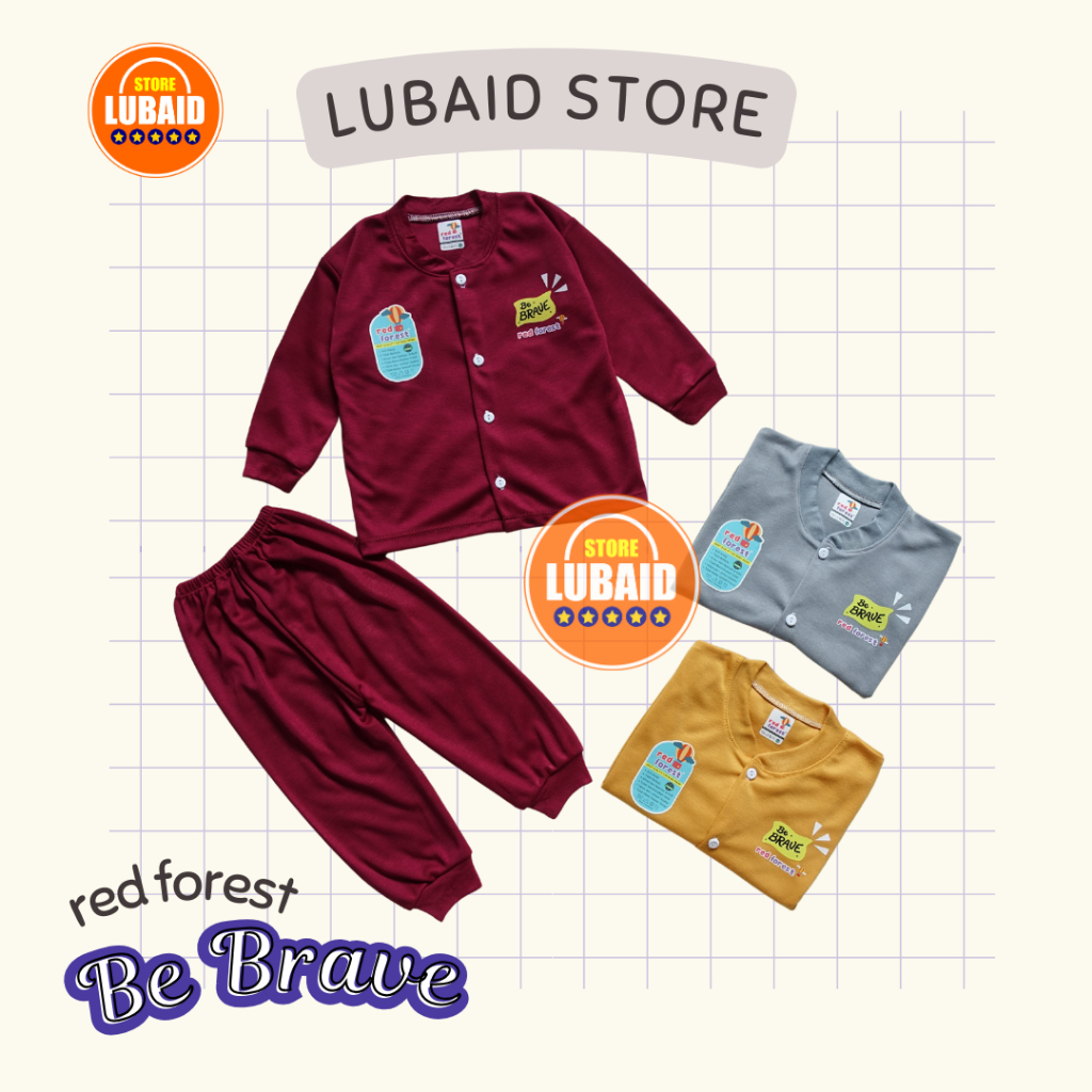 [SPY-RF150] LUBAID STORE, Setelan Baju Bayi 3 - 18 Bulan, RED FOREST Be Brave, Kancing Depan, Kaos P