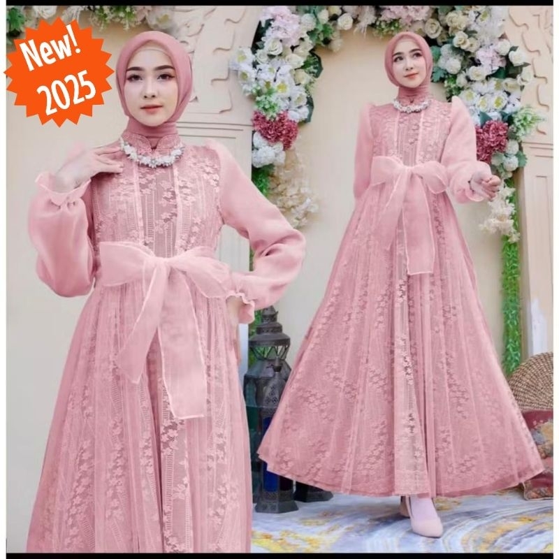 Lalisha Dress - Baju Dress Gamis Busui Brukat Brokat Untuk Acara Kantor Pesta Kondangan Arisan Nikah