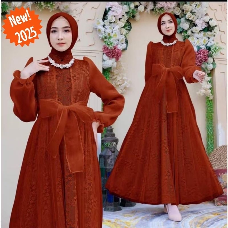 Lalisha Dress - Baju Dress Gamis Busui Brukat Brokat Untuk Acara Kantor Pesta Kondangan Arisan Nikah