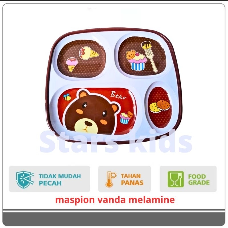 PERLENGKAPAN MAKAN ANAK MALAMIN PIRING SEGI SEKAT 4  KARAKTER CHOCO BEAR
