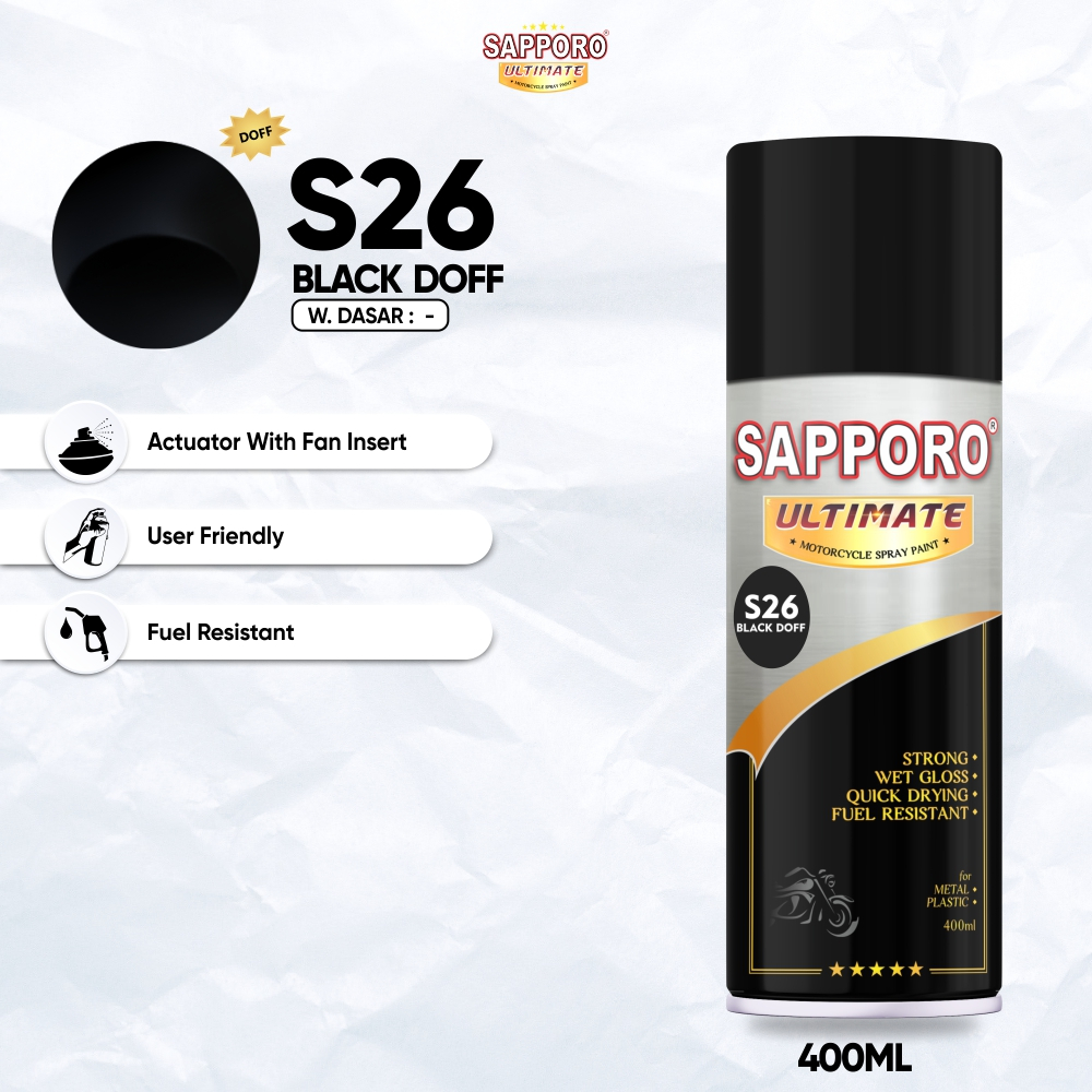 Sapporo Ultimate S26 Black Doff / Sapporo Ultimate / Cat Semprot / Cat Aerosol Terbaik / Sapporo Spr