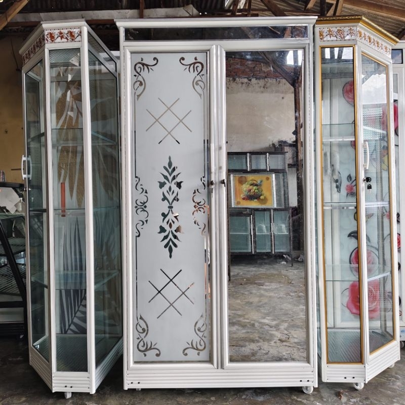 lemari baju 2 pintu kaca grafir