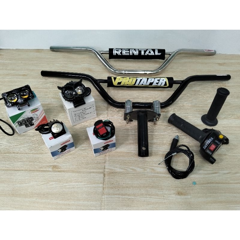 paketan stang trail+adaptor stang+gas spontan daytona 2tombol+lampu tembak LED Gratis saklar lampu