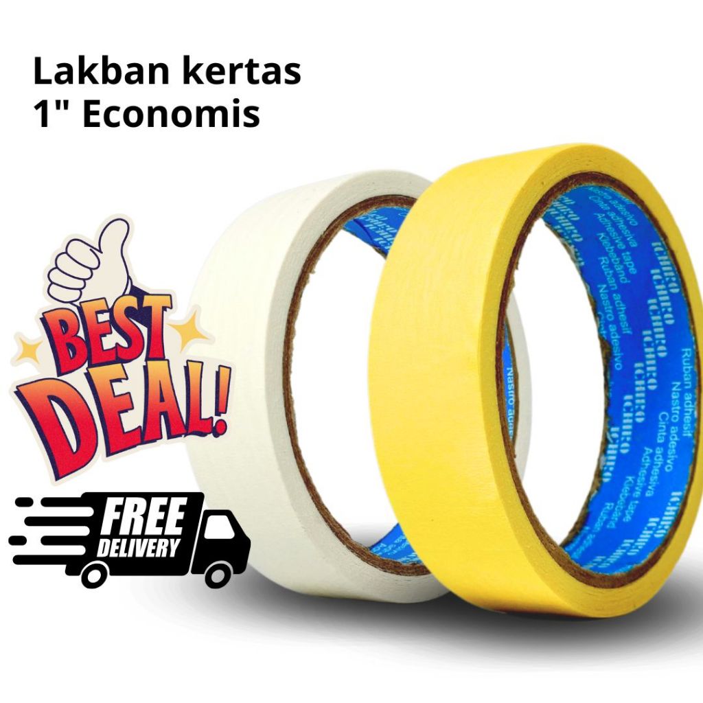 

1 inchi ECONOMIS Masking tape ICHIRO original 100% lakban kertas murah berkualitas