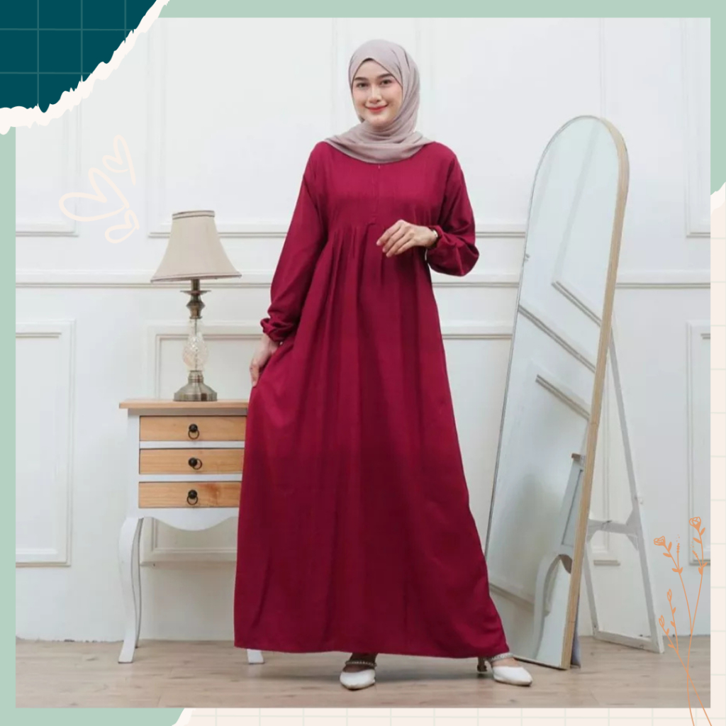 Dress Gamis Polos Drees Jumbo Homey Dres Midi Bahan Rayon Crincle Big size Ruffle Rempel Fashion Mus