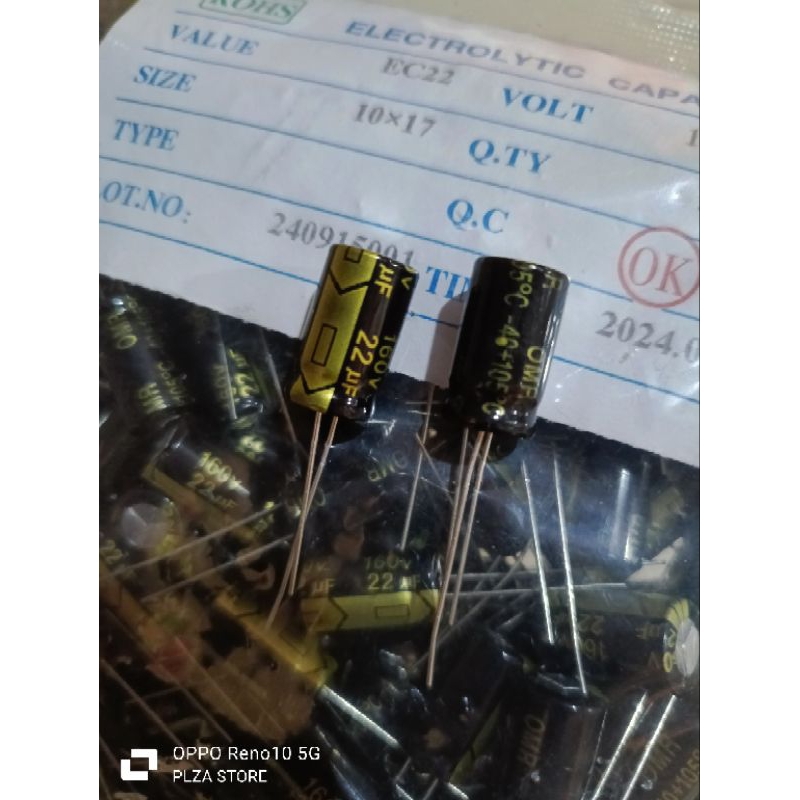 Capasitor elco 22uf 160v OMR hitam gold original Elko 160volt 22uf asli