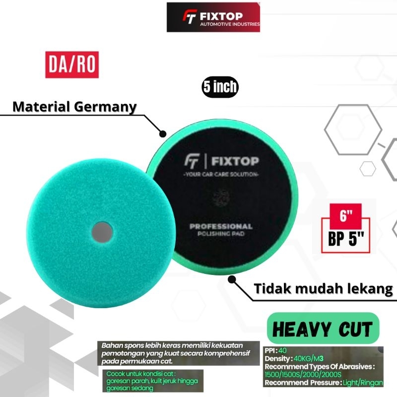 FIXTOP Foam Pad  Busa Mesin Poles Mobil 5inch DA / Rotary Heavy Cut Premium material Germany Menghil