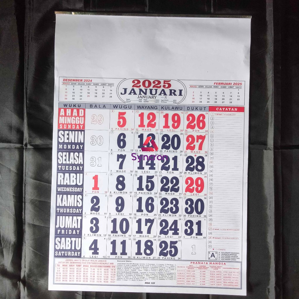 

Kalender 2025 Lengkap Jumbo Ukuran 42x60cm ada Pasaran Jawa Wuku dan Pranata Mangsa