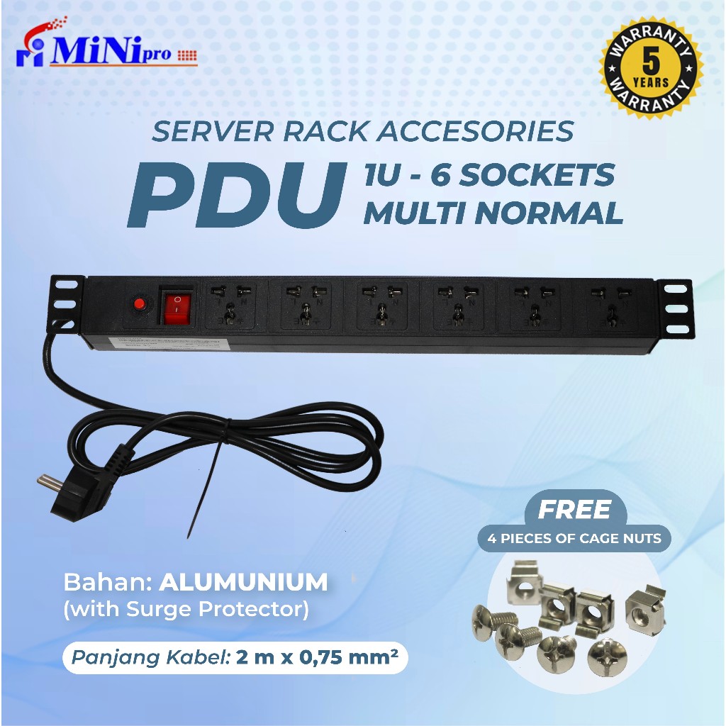 Minipro Power Distribution Unit Rack Server 6 Port Multi Socket 702/1U 6Way PDU Multi Normal 702/ PD
