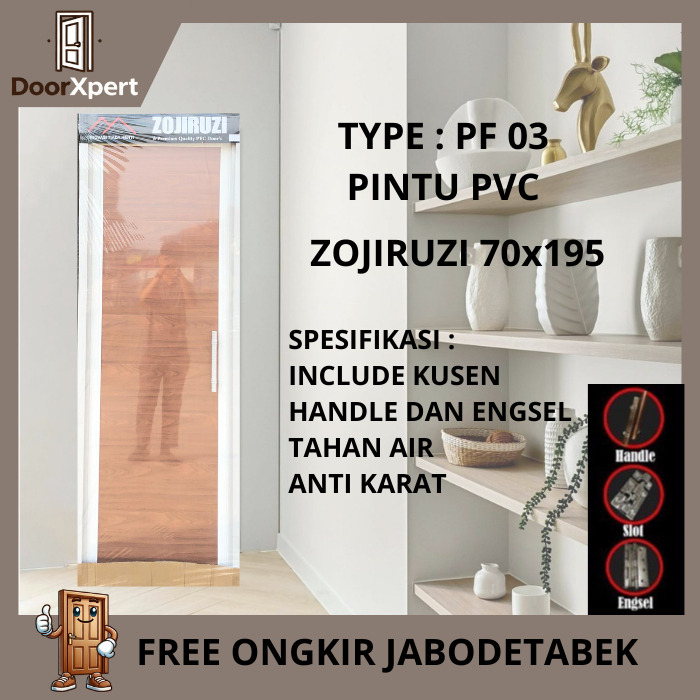 Pintu Kamar Mandi | Pintu PVC ZOJIRUZI Motif Kayu - 70X195