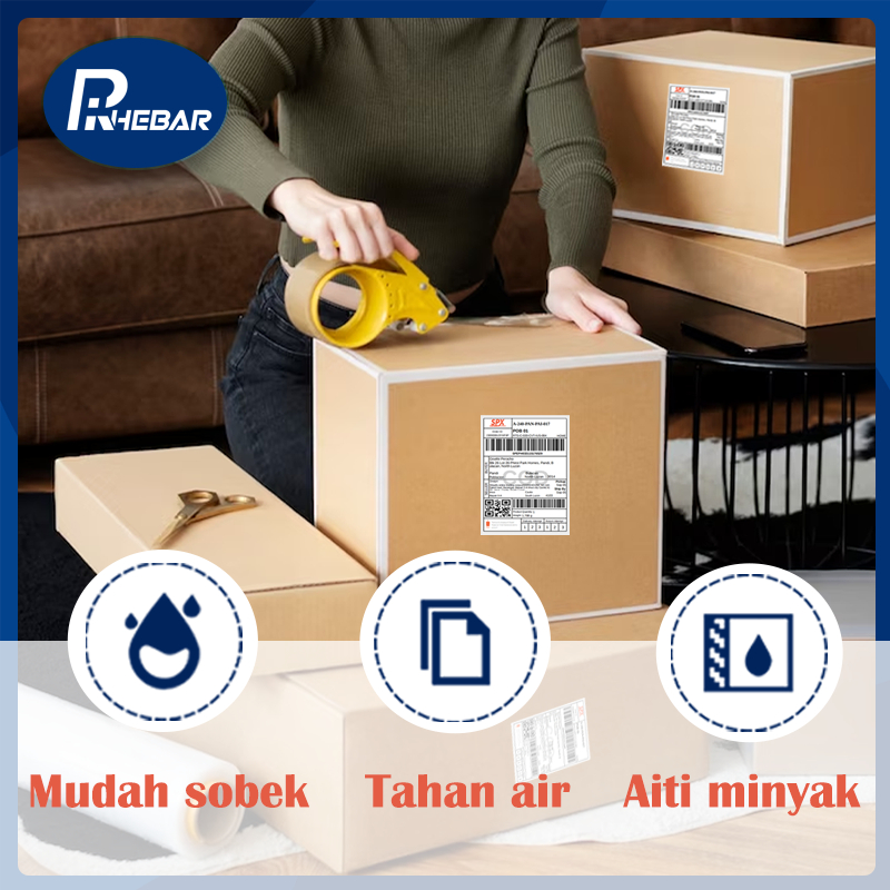 

Label resi termal 76x130mm 100x150mm 80x60mm Stiker kode batang RHEBAR RB6