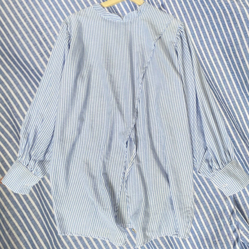 Kemeja Lengan Panjang Garis Biru