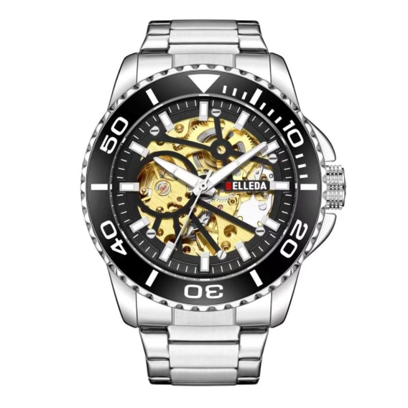 COD Jam Tangan Pria Belleda 9485 Otomatis Rantai Original Anti Air Rantai stainless Garansi 1 Tahun