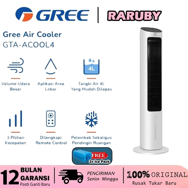GREE Pendingin Ruangan Tamu Kamar Tidur Tower Fan Air Cooler Portable Ac Kapasitas 4 Liter