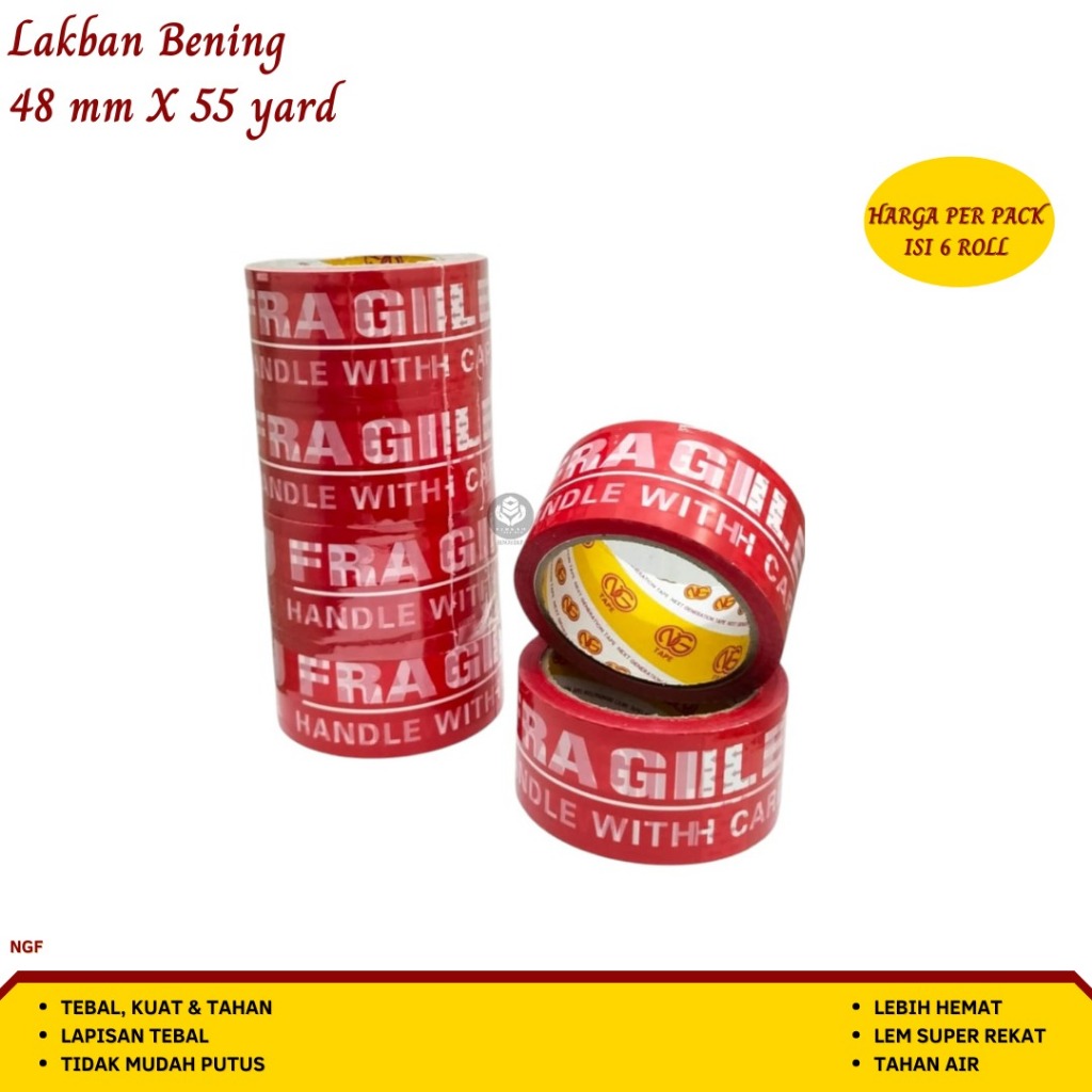 

Lakban Fragile Lakban Coklat Lakban Fragile 48 mm x 55 Yard (Isi 6 Pcs-NGF)