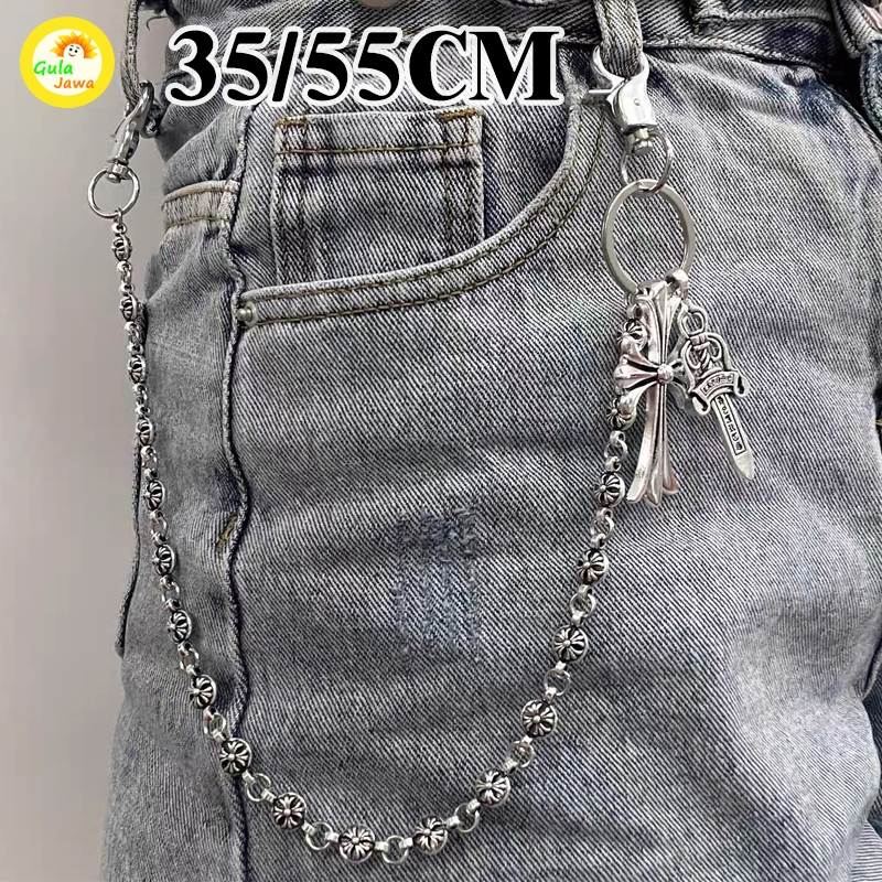 Chrome Hearts Rantai Jeans Salib Manik-Manik Bundar Pedang