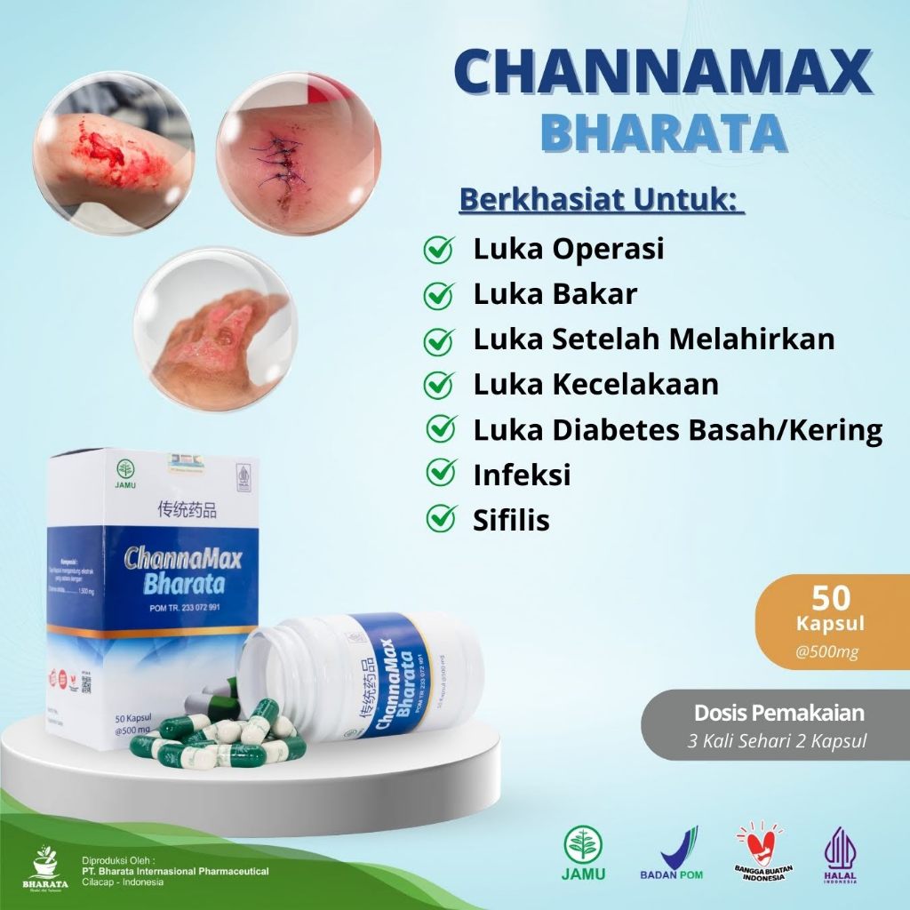 Channamax Bharata Obat Luka Pasca Operasi | Kemasan 500g | Isi 50 Kapsul | Garansi 100% Original Bha