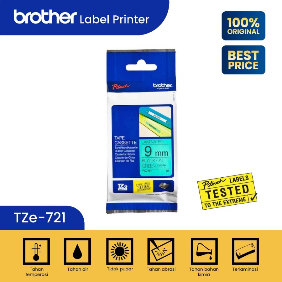 

Brother Label Tape TZE 721 - 9mm Black on Green TZE-721