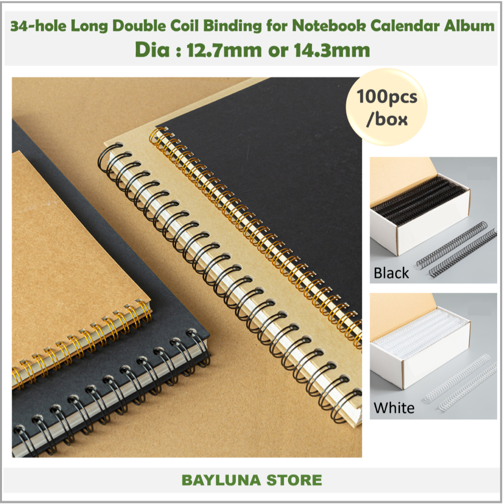 

BYL 100pcs/box Ring Kawat Spiral Jilid 1/2 atau 9/16 A4, Long Metal Double Coil 34-holes 3:1 Thick Binding Iron Ring for Table Calendar Notebook Album #B09