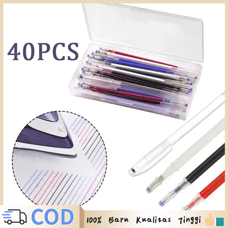 

40pcs Tinta+ 1 Case Heat Erasable Pen Pulpen Heat Erasable Pen Pola Panas Pen Penanda Kain