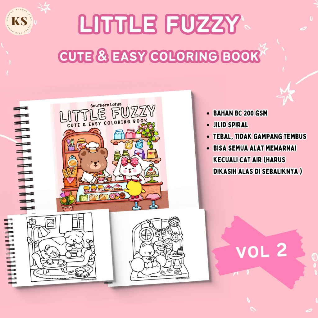 

LITTLE FUZZY VOL 2 Coloring Book For Adults And Kids Healing Stress Release Cute Hobby