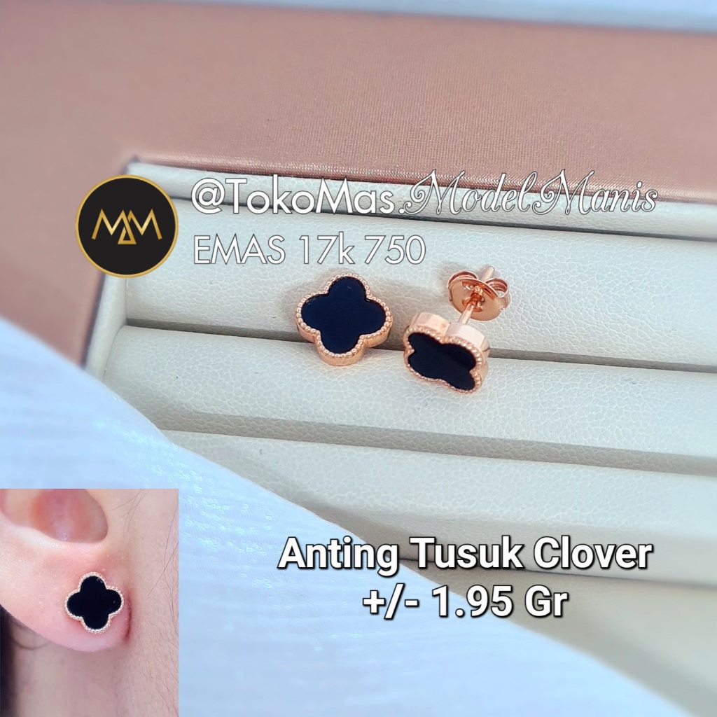 RB Anting Tusuk italy AU giwang Van Cleef Hitam putih pink emas rosegold 750 kadar 18k