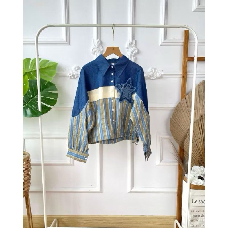 Limited Edition Kemeja Denim Bintang Kemeja Wanita Elegan